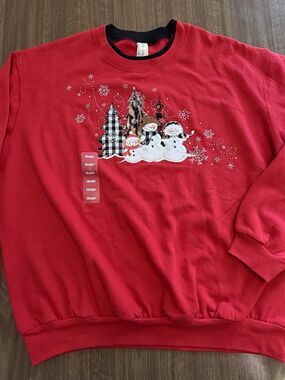 Vtg Morning Sun Snowmen Cheetah Jeweled Women’s Sweatshirt Sz XL Red NEW